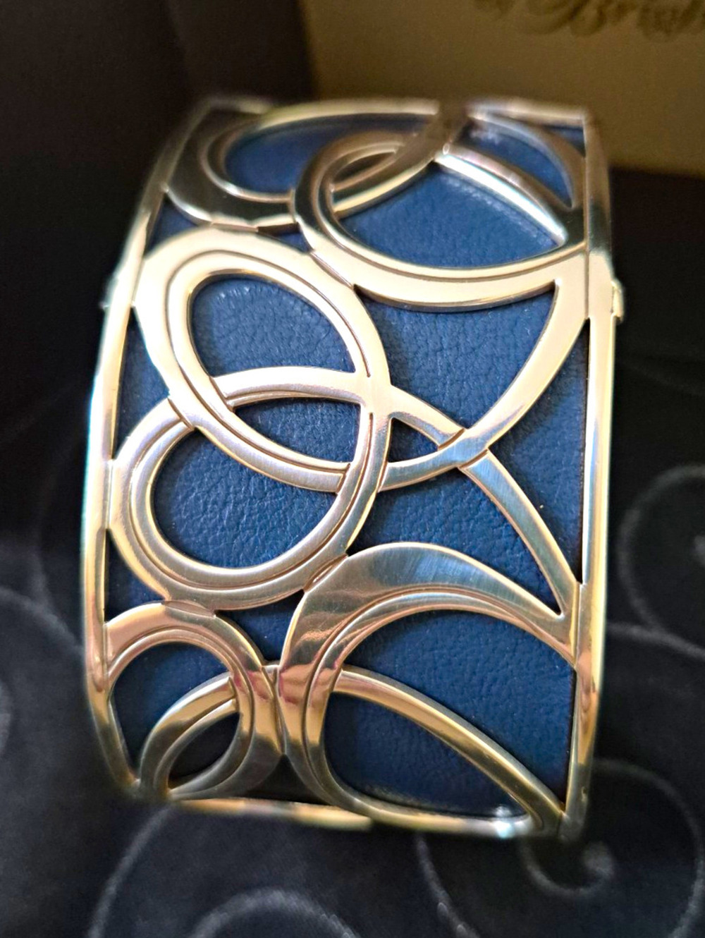 Brighton Christo Vienna Wide Cuff Bracelet, navy/chocolate,NWT in box